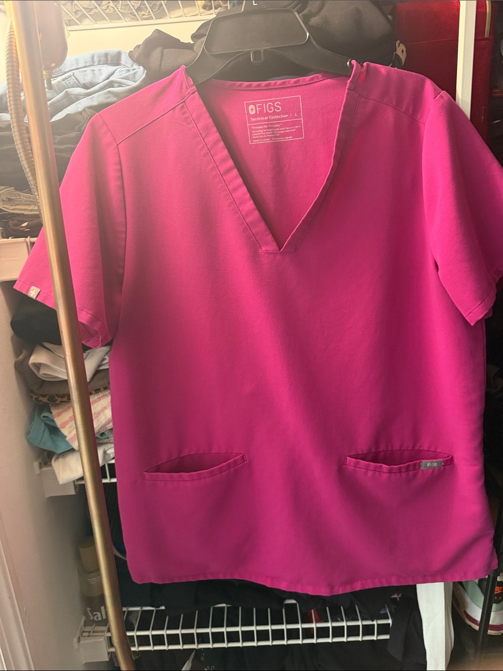 Figs Women's V-Neck Top in Fuchsia Pink